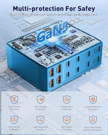 USB Charging Station (600W),12-Port USB C Charger Block with Dual 100W PD USB-C Fast Charging Station Hub for MacBook Pro/Air/All iPad Phone 17/16 15/14/13/Pro Max/Samsung Galaxy Note(Blue)