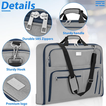 AKOZLIN Travel Luggage Garment Bag Foldable Hanging Suit Bag with Shoulder Strap For Men Women Business Grey