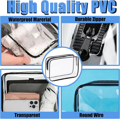 3 Pack Clear Cosmetic Bag, Waterproof Toiletry Bag with Zipper, Transparent Travel Makeup Bags, TSA Approved Clear Organizer Bags, PVC Cosmetic Pouch Case for Vacation Airport Airline Compliant