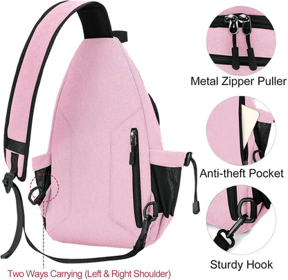 MOSISO Sling Backpack,Canvas Crossbody Hiking Daypack Bag with Anti-theft Pocket, Pink