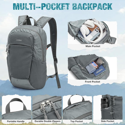 G4Free Packable Hiking Backpack 20L Lightweight Foldable Travel Daypack with Thickened Back Panel for Men Women(Grey)