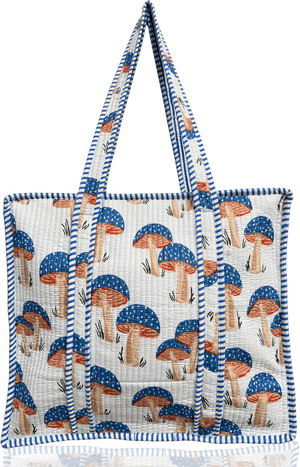 Cotton Quilted Tote Bag for Women – Large Beach & Travel Tote with Zipper, Reusable Grocery Bag