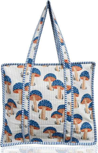 Cotton Quilted Tote Bag for Women – Large Beach & Travel Tote with Zipper, Reusable Grocery Bag