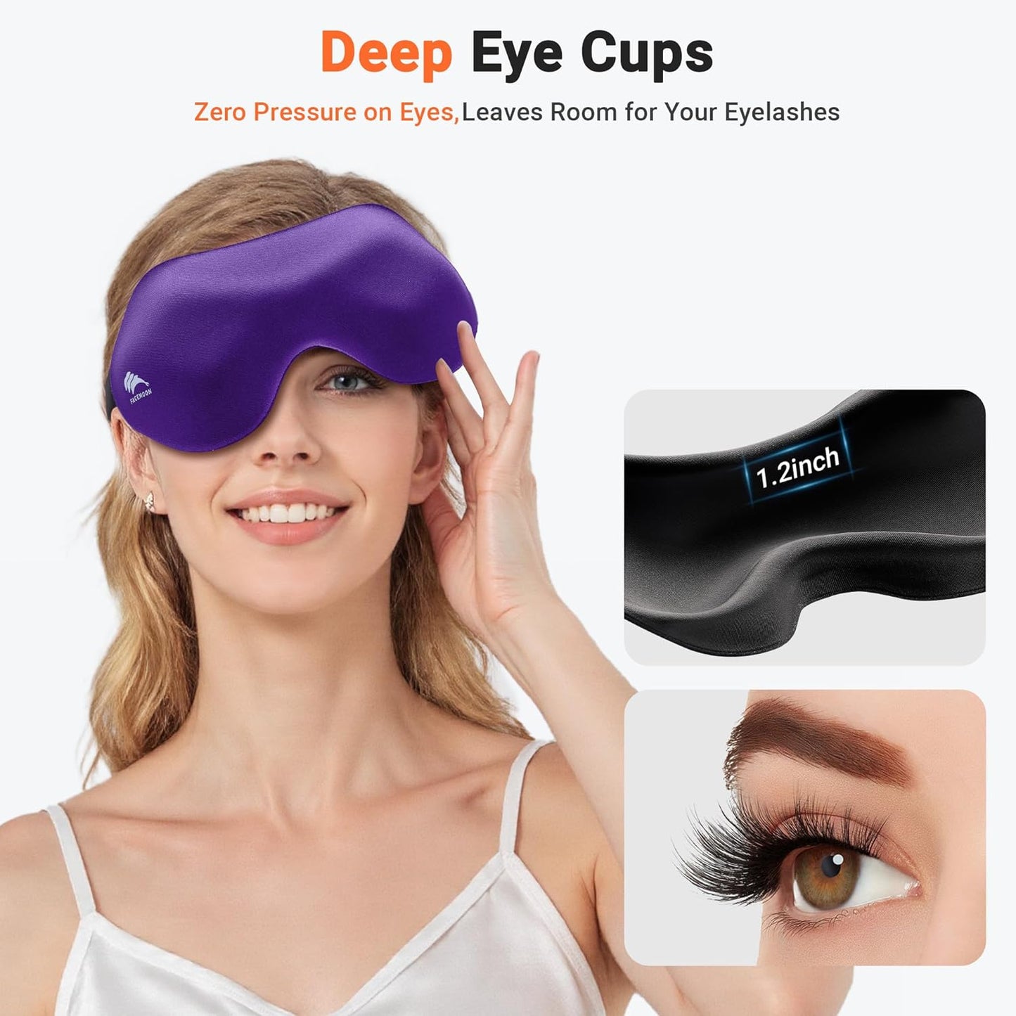 100% Blackout Eye Masks for Sleep: 3D Contoured Zero Eye Pressure Sleeping Mask for Lash Extensions - Great for All Sleep Positions - Perfect for Men Women Airplane Travel Essentials (Purple)
