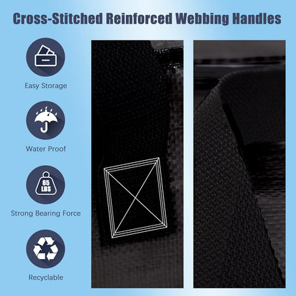 12 Pack Large Strong Moving Bags with Zippers & Carrying Handles - Water-Resistant - Heavy Duty Storage Tote for Space Saving Moving Storage, Fold Flat, Alternative to Moving Box (Black)