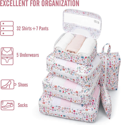 Veken 8 Set Packing Cubes for Travel Kids, Beach Vacation Essentials Accessories for Cruise Ship, Suitcase Organizer Bags for Luggage with Hanging Toiletry & Shoe Bag, Birthday Gifts for Women Mom Her