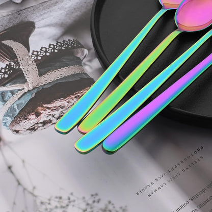 20 Pieces Silverware Set 304 Stainless Steel, Healthy & Eco-Friendly Silver Travel Mirror Polished Rainbow Knife Fork Spoon Salad Fork Dessert Spoon Flatware Set, Service for 4