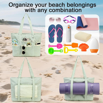 LEDAOU Beach Bags for Women, Beach Bags Waterproof Sandproof, Packable Beach Tote Bag with Zipper Travel Sports