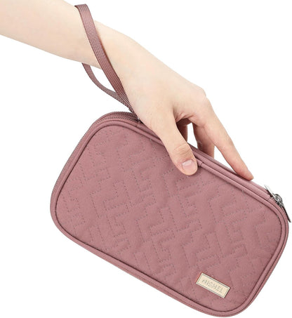 NISHEL Travel Cord Organizer Case, Double Layers Tech Electronic Bag, Essentials for Charger, Cable, Phone, Flash drive, Rose-wood Pink