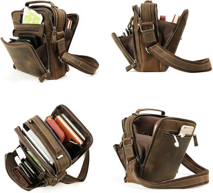 KPYWZER Genuine Leather Shoulder Bag Small Men Messenger Pack Handbag Sling Crossbody Bag Man Purse for Business