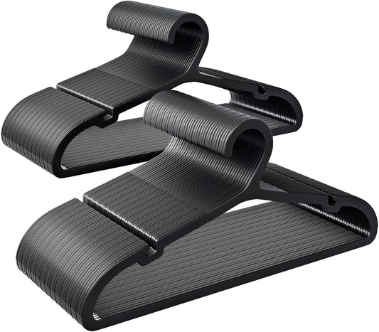 80 Pack Clothes Hangers, Non Slip Plastic Coat Hangers, Space Saving Hangers, Heavy Duty, Hanging Dry Wet Clothes, 16.4" x 8.3", Black, UAPY0580B