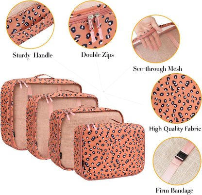 BAGAIL 8 Set Packing Cubes Luggage Packing Organizers for Travel Accessories-Pink Leopard