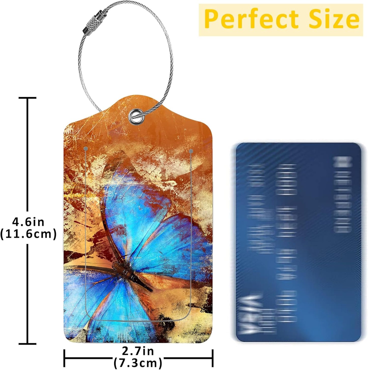 2 Pack Luggage Tags for Suitcases,Blue Butterfly Luggage Tag,PU Leather Id Label Luggage Tags with Stainless Steel Loop and Privacy Cover for Women Men Teens Travel