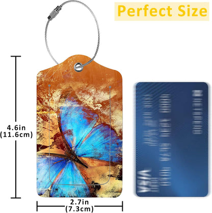 2 Pack Luggage Tags for Suitcases,Blue Butterfly Luggage Tag,PU Leather Id Label Luggage Tags with Stainless Steel Loop and Privacy Cover for Women Men Teens Travel