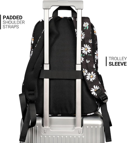 ZORFIN 26L Backpack for College, and Travel: Water Resistant Bookbag - Daisy Black