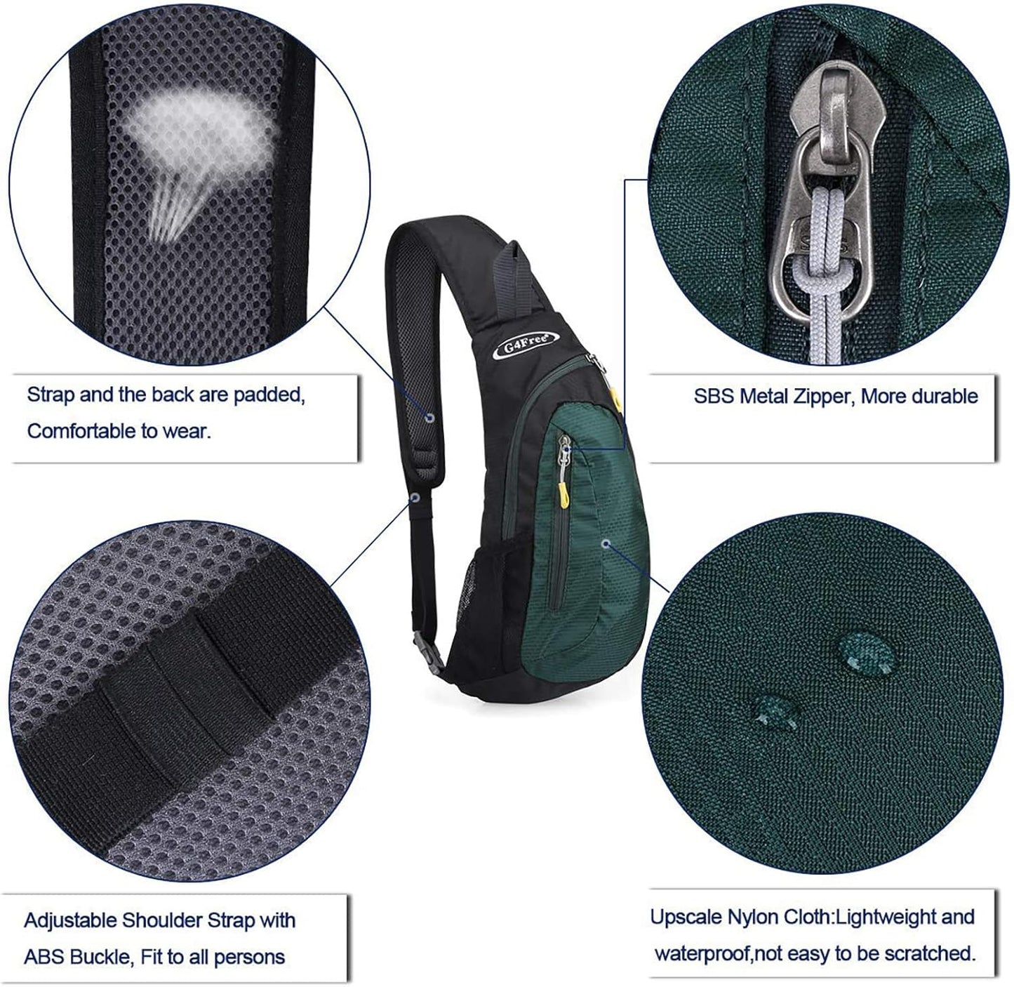 G4Free Sling Bag for Men Women, Small Crossbody Backpack Lightweight Chest Shoulder Bags for Travel, Outdoor and Sports (Dark Green)