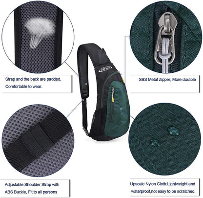 G4Free Sling Bag for Men Women, Small Crossbody Backpack Lightweight Chest Shoulder Bags for Travel, Outdoor and Sports (Dark Green)