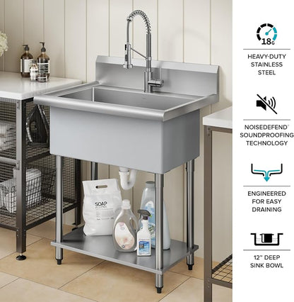 KRAUS Standart Pro 32 Inch 18-Gauge Stainless Steel Scullery Sink, 24 Gallon - Image 2