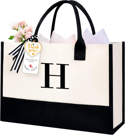 BAGAIL Initial Tote Bag, Personalized Birthday Gifts for Women, Teacher, Friends, Mom, Wedding, Monogrammed Beach Bag