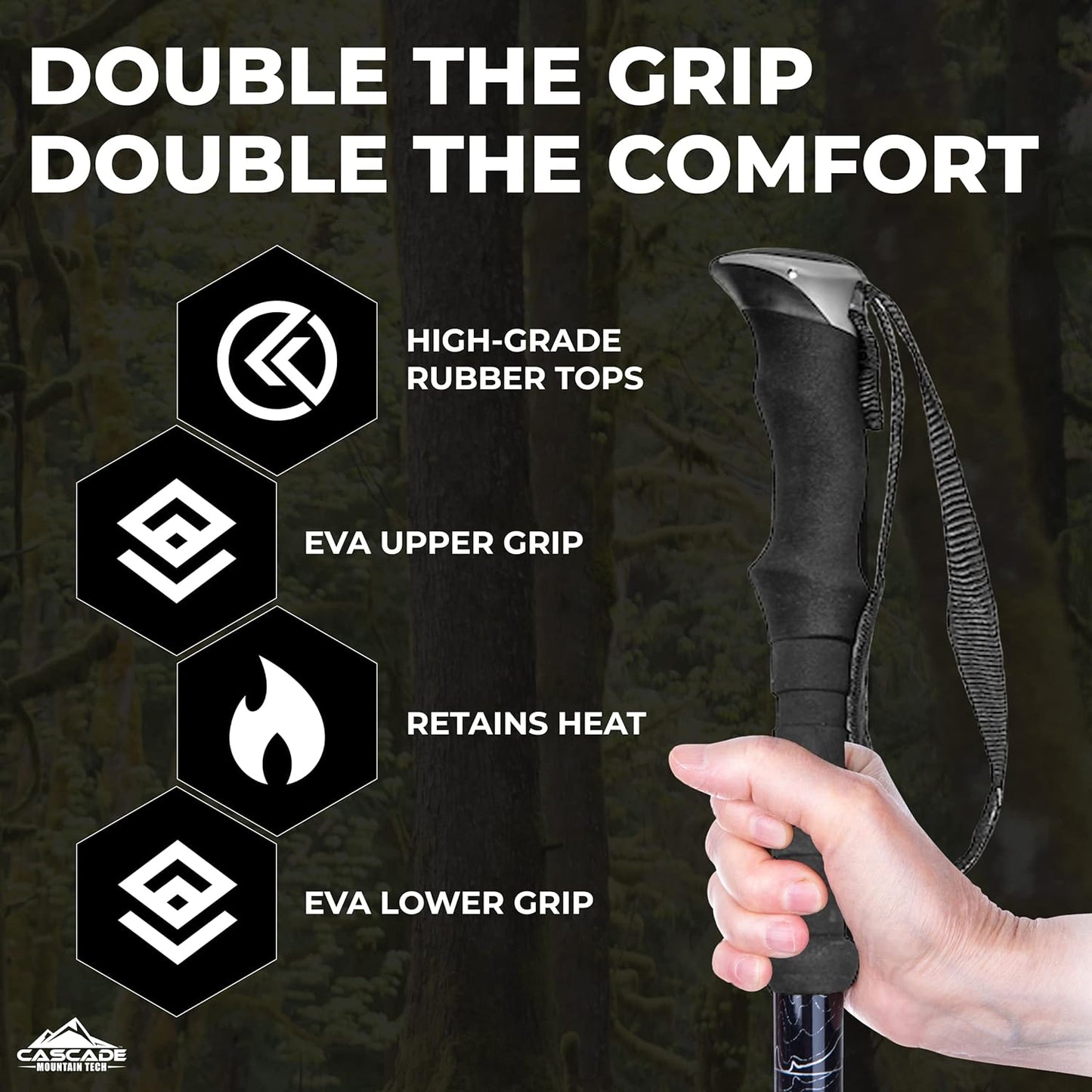 Cascade Mountain Tech Lightweight Aircraft-Grade Aluminum Trekking Poles with Extended Down Grip Plus Tip Kit
