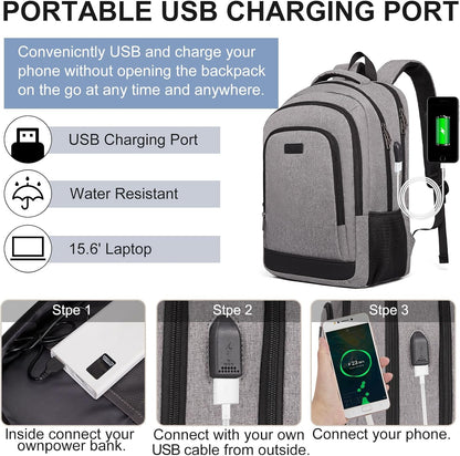 CLUCI Laptop Backpack for Men Women School Backpack College Bookbag for Men Water Resistant Travel Work Backpacks Fits 15.6" Laptop Business Computer Bag with USB Charging Port Grey