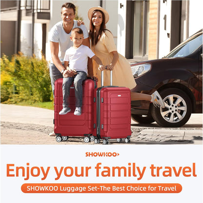 SHOWKOO Luggage Sets Expandable PC+ABS Durable Suitcase Double Wheels TSA Lock Bright Red