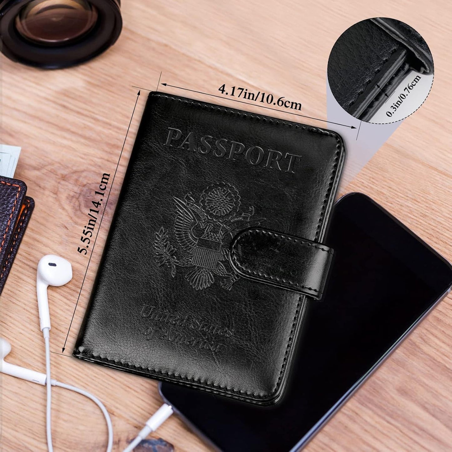 TIGARI Passport Holder for Travel Women Men, PU Leather Waterproof RFID Passport Holder Wallet Cover Case Sleeve, Family Vacation Plane Cruise Travel Document Organizer Essentials-Black