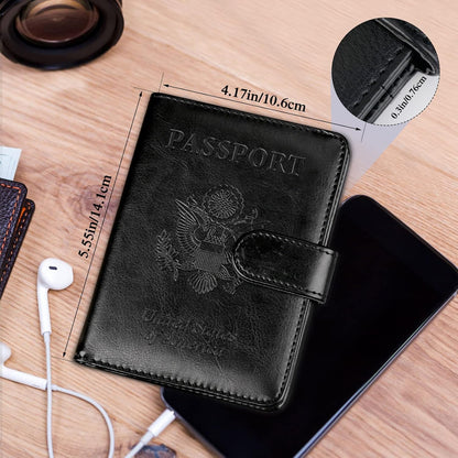 TIGARI Passport Holder for Travel Women Men, PU Leather Waterproof RFID Passport Holder Wallet Cover Case Sleeve, Family Vacation Plane Cruise Travel Document Organizer Essentials-Black