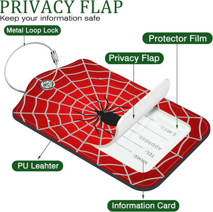 2 PCS Leather Luggage Tags for Suitcase Spider and Spider Web Travel Luggage Tag with Privacy Flap Name ID Label and Metal Loop for Travel Bag Suitcase