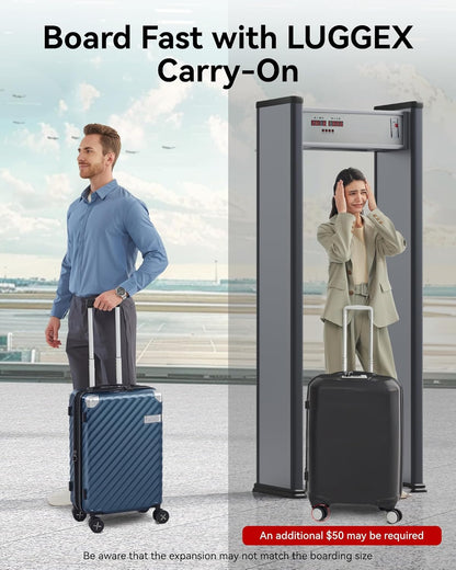 LUGGEX Luggage with Spinner Wheels, Polycarbonate Expandable Hard Shell Suitcase, Carry On 20 Inch, Black