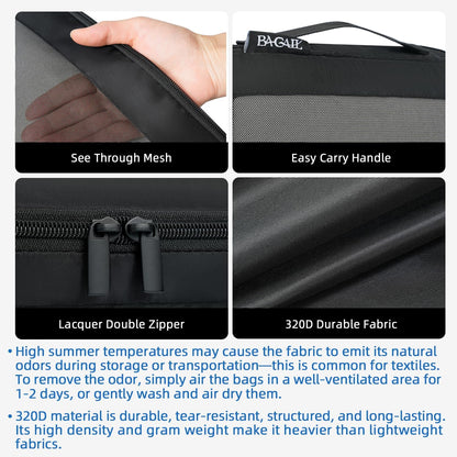 BAGAIL 4 Set/6 Set/8 Set Compression Packing Cubes Travel Accessories Expandable Packing Organizers (Square Mesh, 06-Black)