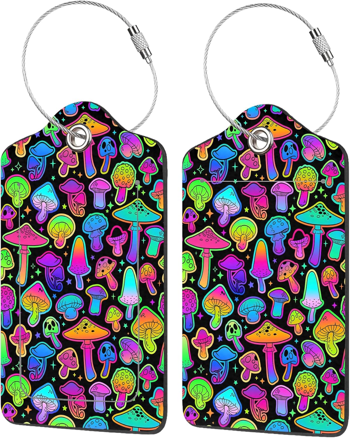 2 Pack Luggage Tags for Suitcases,Colorful Mushrooms Luggage Tag,PU Leather Id Label Luggage Tags with Stainless Steel Loop and Privacy Cover for Women Men Teens Travel
