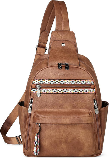 FADEON Large Sling Bag for Women, Leather Crossbody Purse Designer Anti Theft Sling Backpack, RFID Fanny Packs for Travel