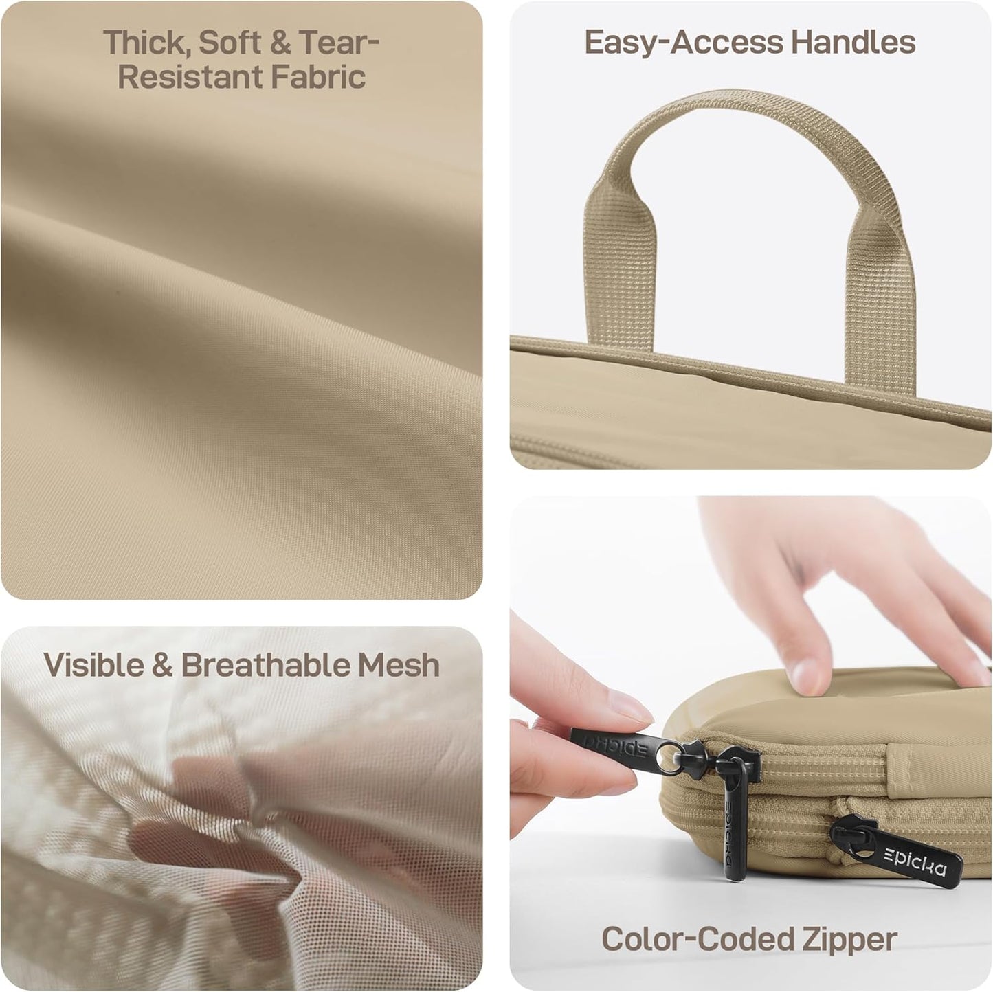 EPICKA TripCozy Compression Packing Cubes - 6 Set Durable Travel Organizer Bags with Mesh Top, Expandable Travel Accessories for Carry on, Luggage, Suitcase, Backpack (Khaki)