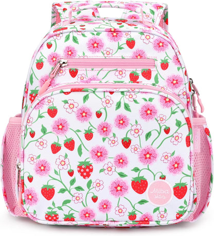 mibasies Toddler Backpack for Girls 2-4: Cute Kids Backpacks for Girls - Preschool Kindergarten Backpack - Strawberry Floral Pink