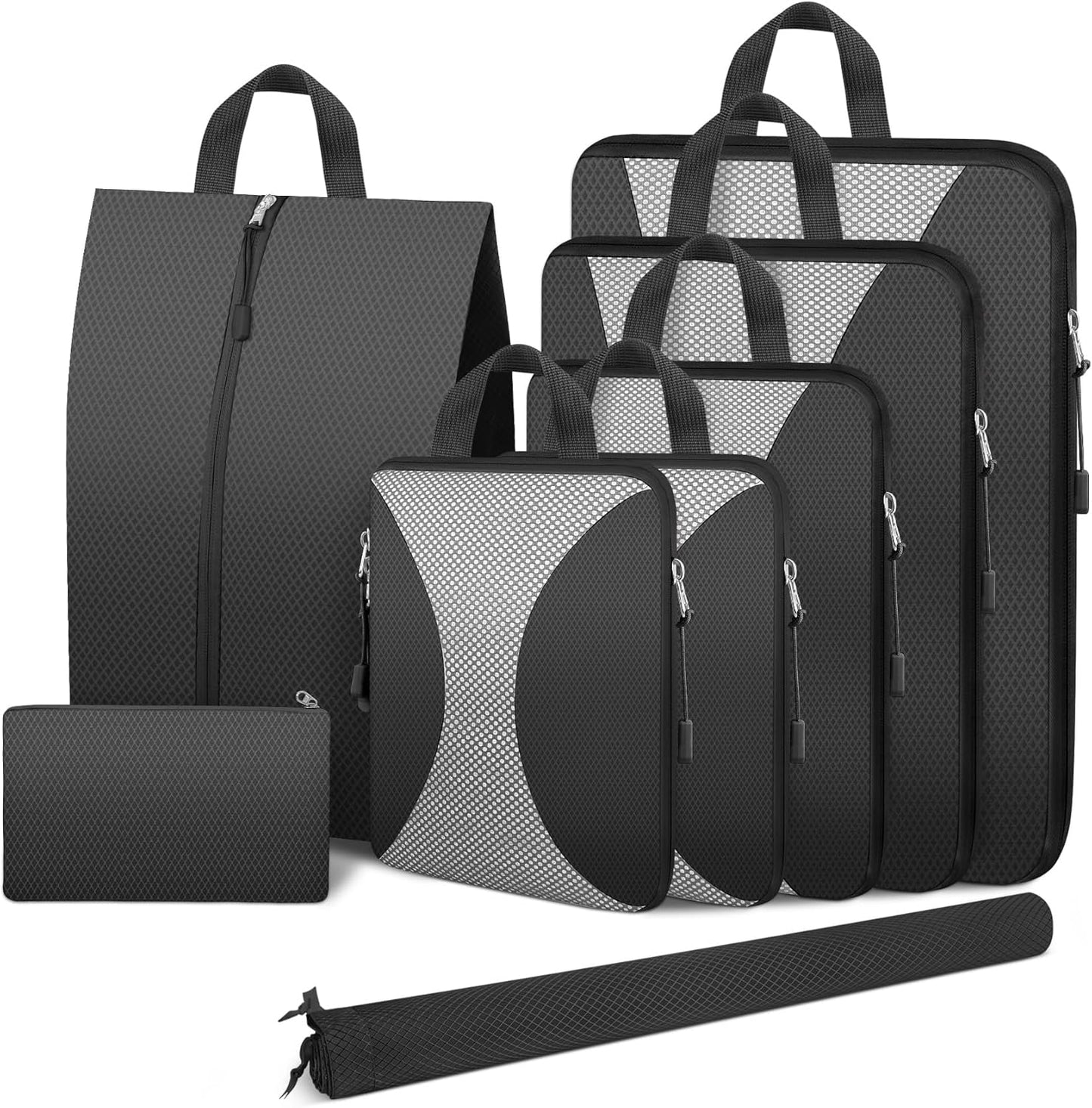 8 Set Compression Packing Cubes for Travel, Packing Cubes Compression Travel Accessories Expandable Packing Organizers for Carry on Luggage Suitcase (Gray)