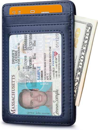 Buffway Mens Slim Wallet, Minimalist Thin Front Pocket Leather Credit Card Holder with RFID Blocking for Work Travel