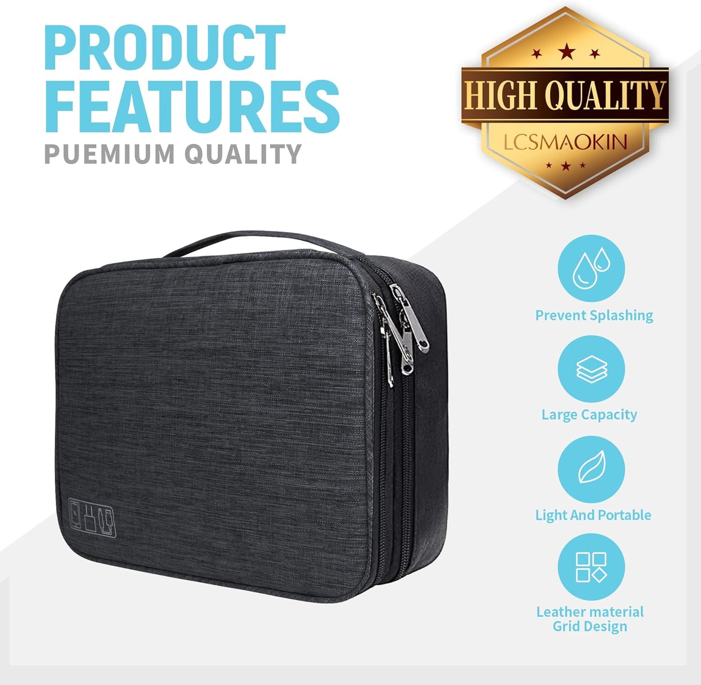 Electronics Travel Organizer, Large Double Layer Portable Waterproof Travel Organizer Bag for Charging Cable Storage, Ipad, Power Bank, Hard Drive etc, for Travel, Business ,5pcs Cable