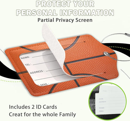 2 Pcs Basketball Texture Luggage Tags,Cruise Luggage Tag with Privacy Flap,Name Id Label and Steel Loop for Women Men Travel Bag Suitcase