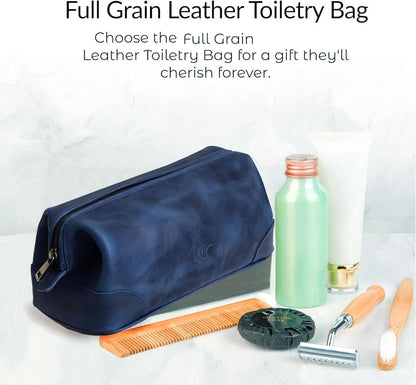 HLC Leather Toiletry Bag for Men - Best Gift for Men - Premium Genuine Leather Dopp Kit Shaving Kit Organizer Travel Kit Pouch Bag for Men - Large Size (blue)