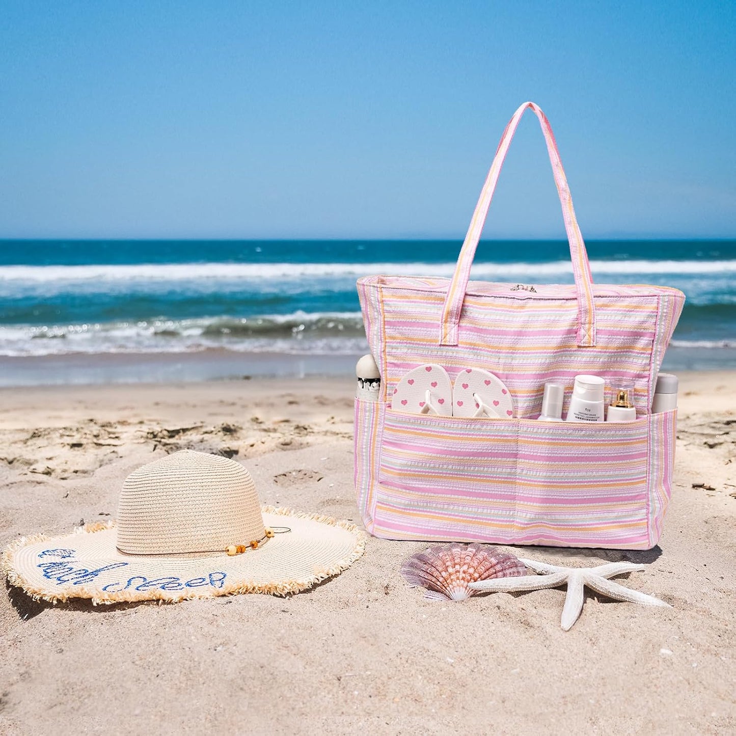 Waterproof Beach Tote Pool Bags for Women Ladies Extra Large Gym Tote Carry On Bag With Wet Compartment for Weekender Travel