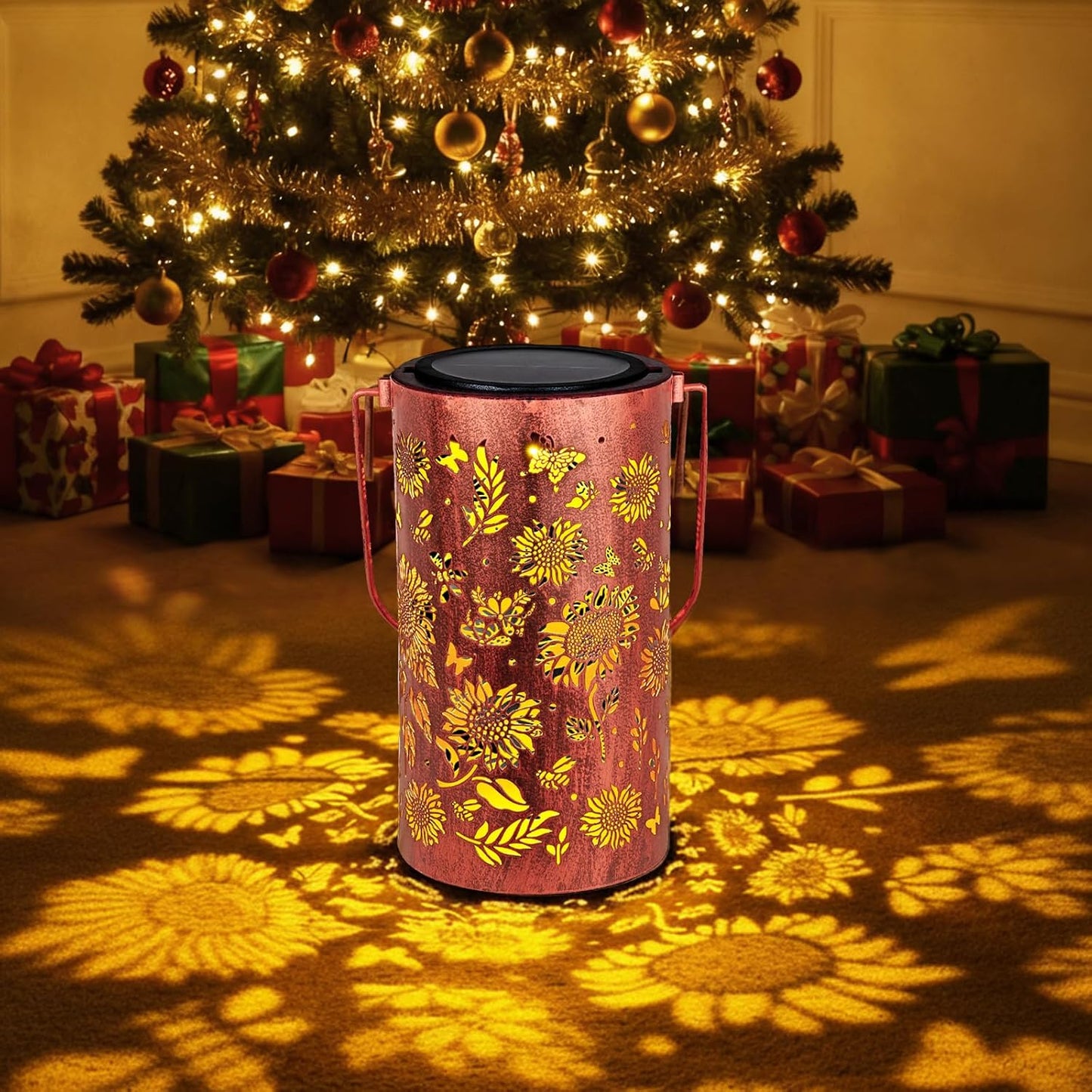 Homemory Sunflower Solar Lanterns Lights Outdoor Waterproof, Hollowed-Out Metal Decor Lantern, Gifts for Women, LED Solar Lights Metal Decoration Outside for Yard, Patio, Backyard, Porch, Lawn