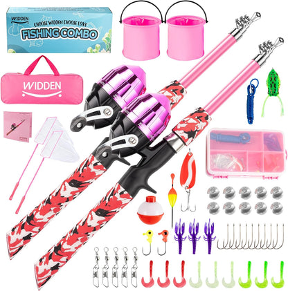 Kids Fishing Pole, Portable Telescopic Kids Fishing Poles for Boys and Girls, Fishing Rod and Reel Combo Kit with Tackle Box, and Fishing Net, Best Fishing Pole for Toddler Youth