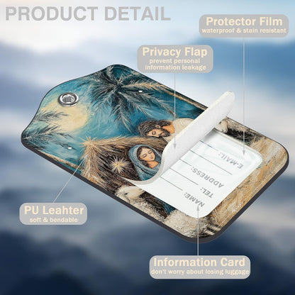 2 Pcs Nativity Scene Luggage Tags for Suitcases PU Leather Baggage Tags Name ID Label with Privacy Cover and Stainless Steel Loop for Men Women Travel Bag Suitcase