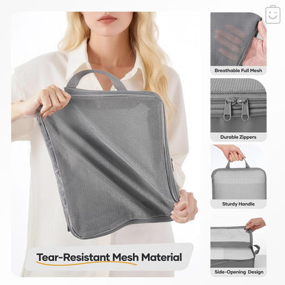 Veken 9/11 Set Compression Packing Cubes for Travel Essentials,Compressible Expandable Large Luggage Suitcase Organizer Bags for Clothing,Durable Space Saver Storage Bags with Toiletry Bags(Gray)