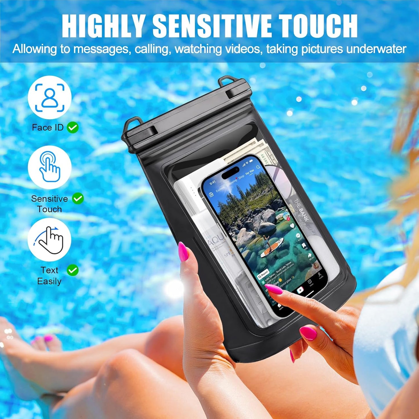 2L Large Waterproof Phone Pouch - [Oversized] [Floating] Waterproof Pouch for iPhone Galaxy Google and More, IPX8 Waterproof Dry Bag for Beach Vacation Belongings