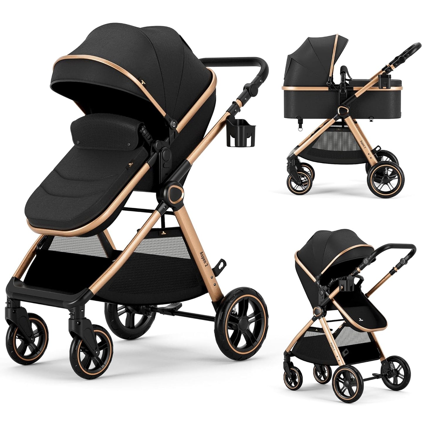 2 in 1 Baby Stroller, Convertible Bassinet Pushchair for Infants and Newborns 0-36 Months