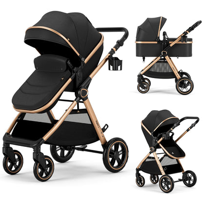 2 in 1 Baby Stroller, Convertible Bassinet Pushchair for Infants and Newborns 0-36 Months