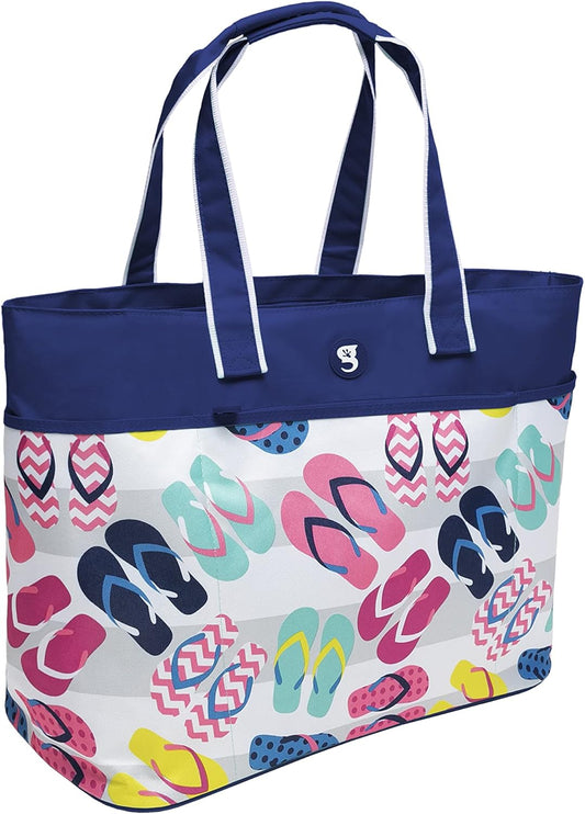 geckobrands Oversized Beach Tote – Large and Stylish Beach Bag with 4 Exterior Pockets and Zippered Internal Compartment