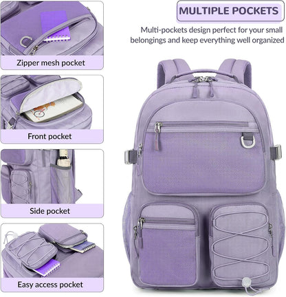 Lohol Water Resistant Backpack with Mulitiple Pockets for Travel Outdoor College, 15.6 inch Laptop Bookbag for Girl and Women (Purple)
